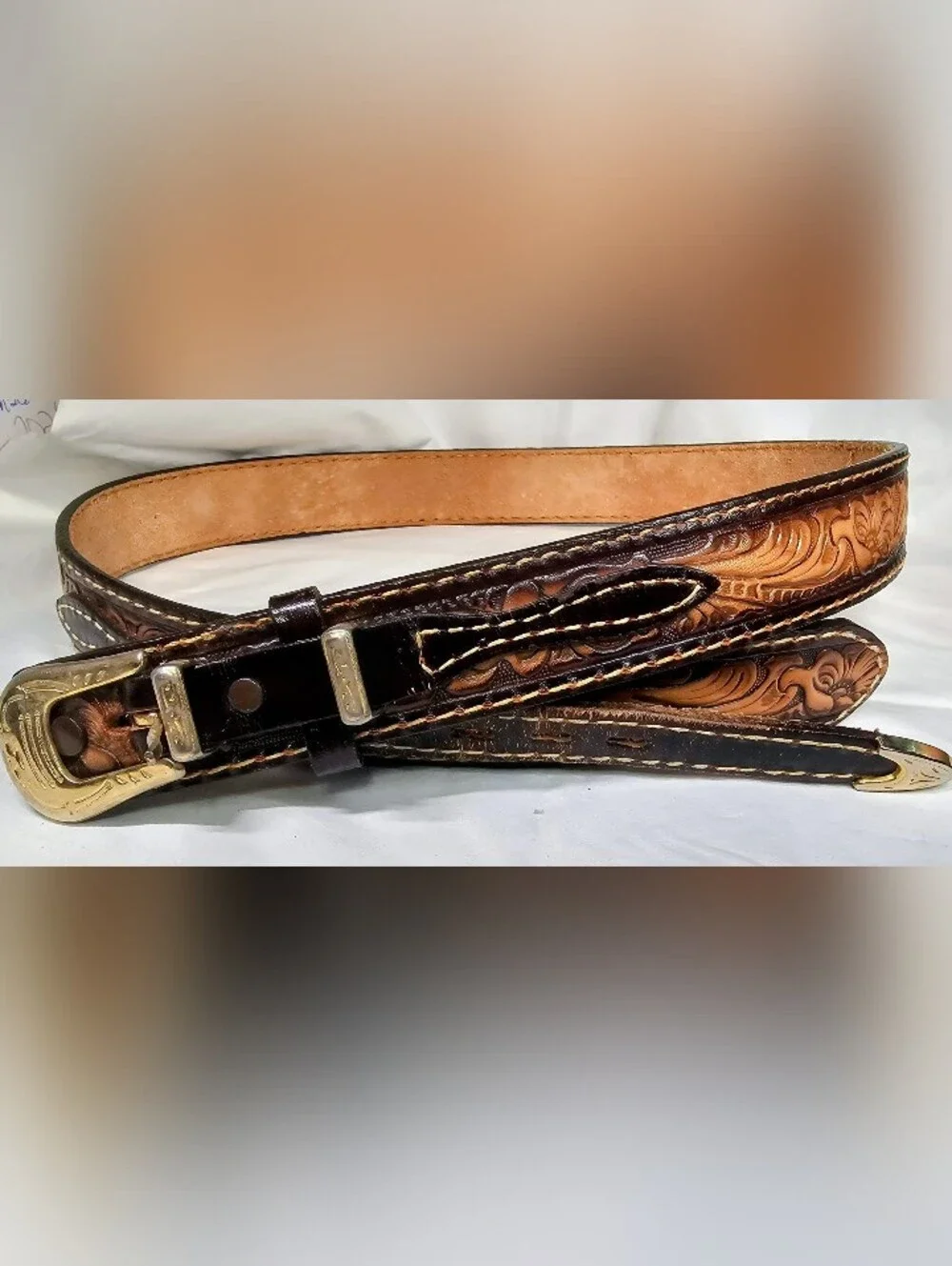 Mens Brown Tony Lama Tooled Leather Belt Texas Made Western Cowboy Sz 38